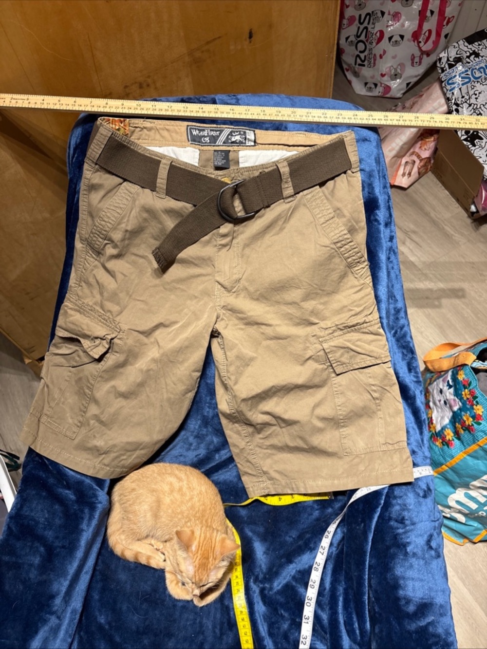 Men's Khaki Cargo Shorts with Web Belt